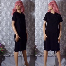 Vintage 60s Black Skirt Suit Size Medium 1960s Retro Jackie Kennedy Chic Mod