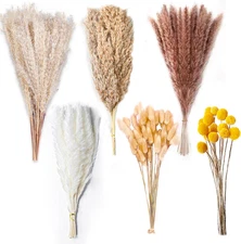 100PCS Natural Dried Pampas Grass Decor - 17.5" Fluffy Pampas Grass Bouquet - Bo