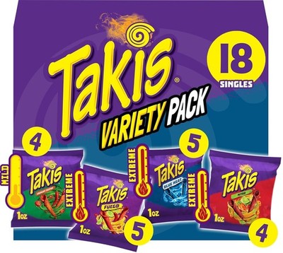 Takis 18 pc / 1 oz Variety Pack, Assorted Rolled Tortilla Chips