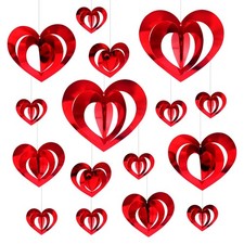 32 Pcs Valentine's Day Heart Hanging Foil Decorations, Swirl Red Hearts Ornam...