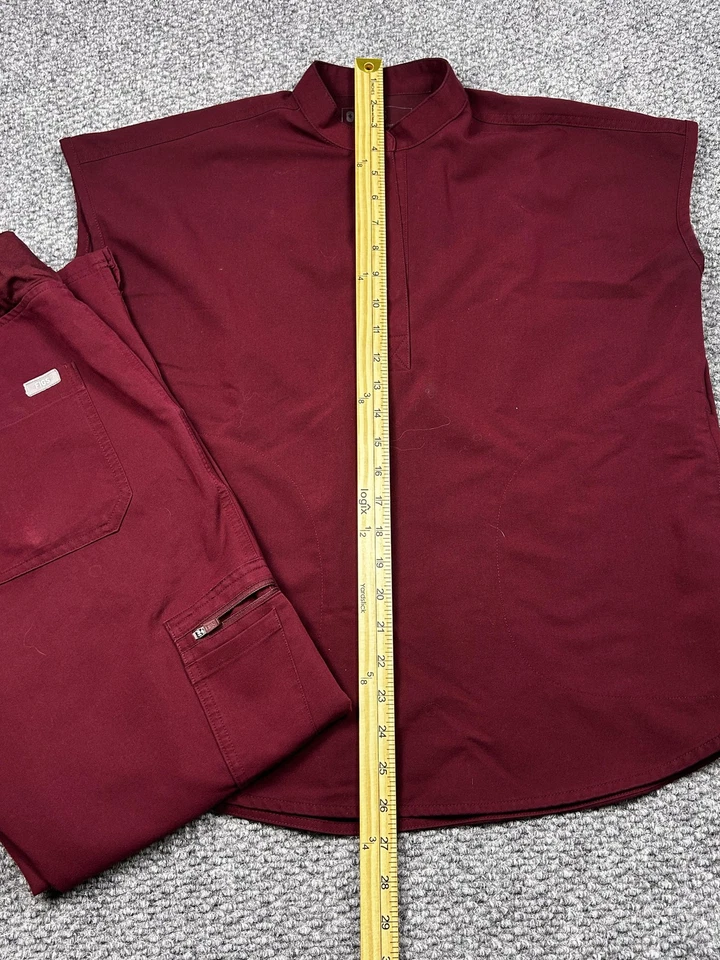 FIGS Technical Collection Scrub Set Womens XS Burgundy Top Pants Medical - Image 3 of 4