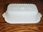 VINTAGE HAZEL ATLAS RIBBED 1/2 STICK MILK GLASS BUTTER DISH+LID KITCHENWARE MCM