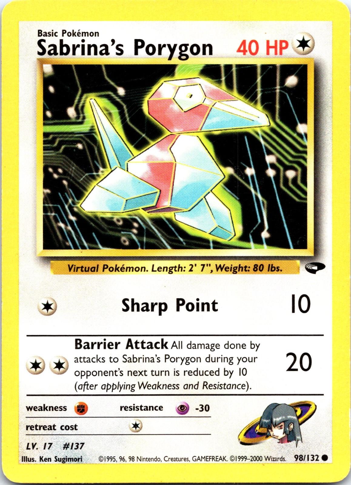 Sabrina's Porygon 98/132 Common Gym Challenge Pokemon WOTC Unlimited Dmg