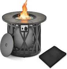 32" Propane Fire Pit, 30,000 BTU round Outdoor Fire Pit Table with Lid, PVC Cove