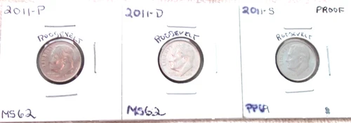 2011-P MINT STATE / 2011-D MINT STATE / 2011-S HIGH END PROOF ROOSEVELT DIMES