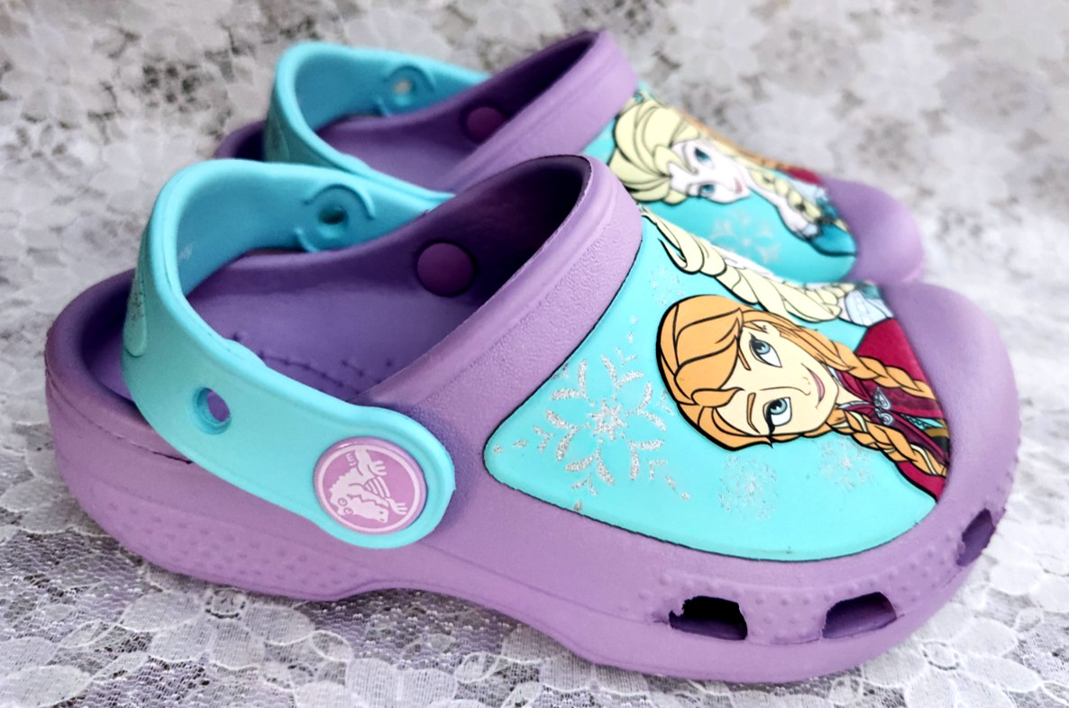 CROCS DISNEY FROZEN CLOGS, Purple Alsa & Anna, Glitter Sparkle Flakes,Kid's C8/9