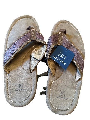 George Men's Size 8 Brown Faux Leather Flip Flop Thong Sandals(NEW) - Picture 2 of 4