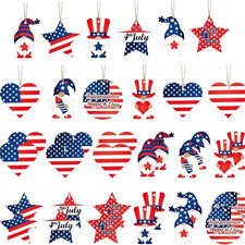 4Th of July Patriotic Wooden Ornaments - 12 Pcs American Flag Gnome Star Heart S