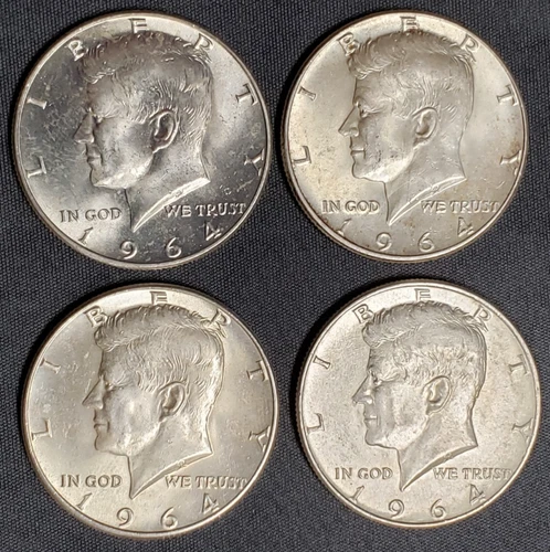 Lot of (4) Uncirculated 1964 Kennedy Half Dollars 90% Silver Halves