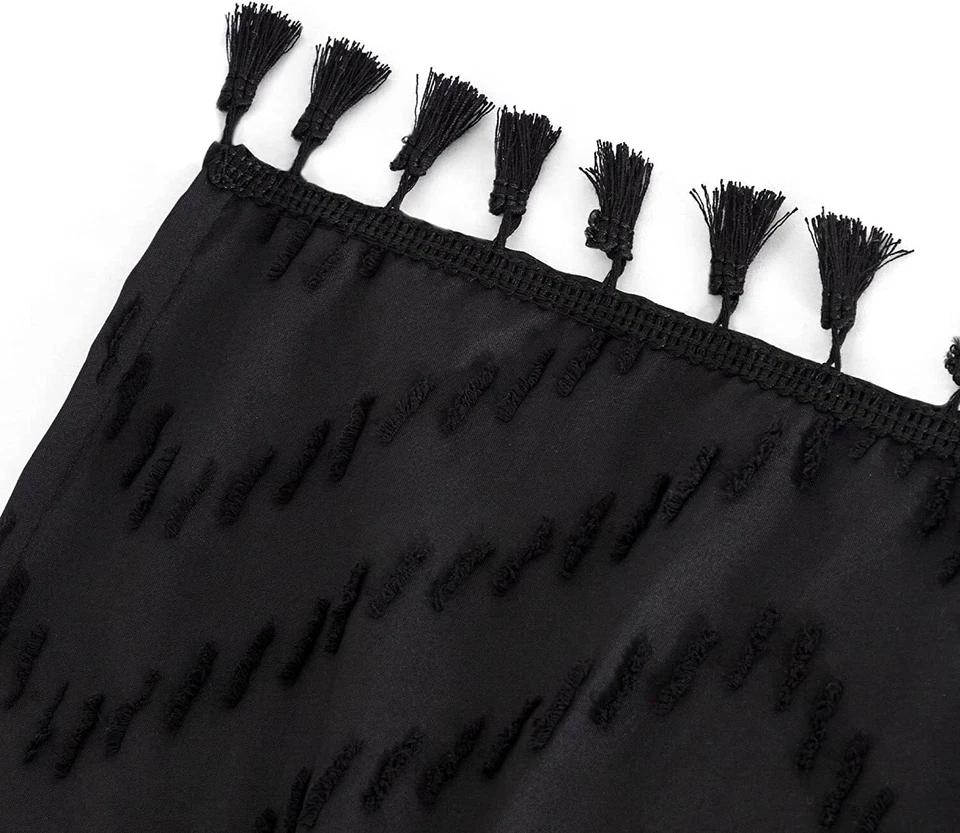 Cortina de Ducha Boho Negra Borla Tela Tejida Cortina de Ducha Moderna 72 x 72 pulgadas Foto 3 de 4