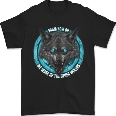 Un Loup Sur Un Fond Tribal T-Shirt Pour Hommes 100% Coton