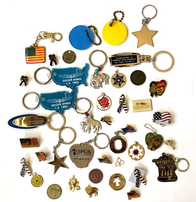 Keychains Pins Coins Large LOT Junk Drawer American Flag Buffalo ASPCA