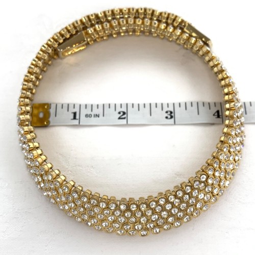 Fashion Collar Necklace Memory Coil Five Rows Sparkling Clear Crystals Gold Tone - Picture 7 of 9