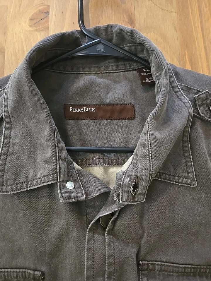 Куртка мужская Perry Ellis размер XL коричневая 100% хлопок на пуговицах классическая с карманами - Изображение 4 из 4