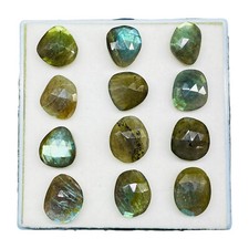 12 Pcs Natural Labradorite 16-19mm Rose Checker Cut Loose Flat Back Gemstones