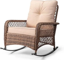 Outdoor Wicker Rocking Chair, Patio Rattan Rocker Chair w/Cushions All-Weather