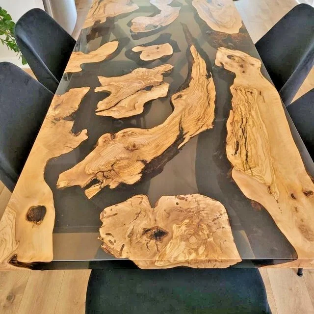 Chrystal Clear Epoxy Resin Acacia Dining Coffee Table Top Restaurant decor - Image 3 of 4