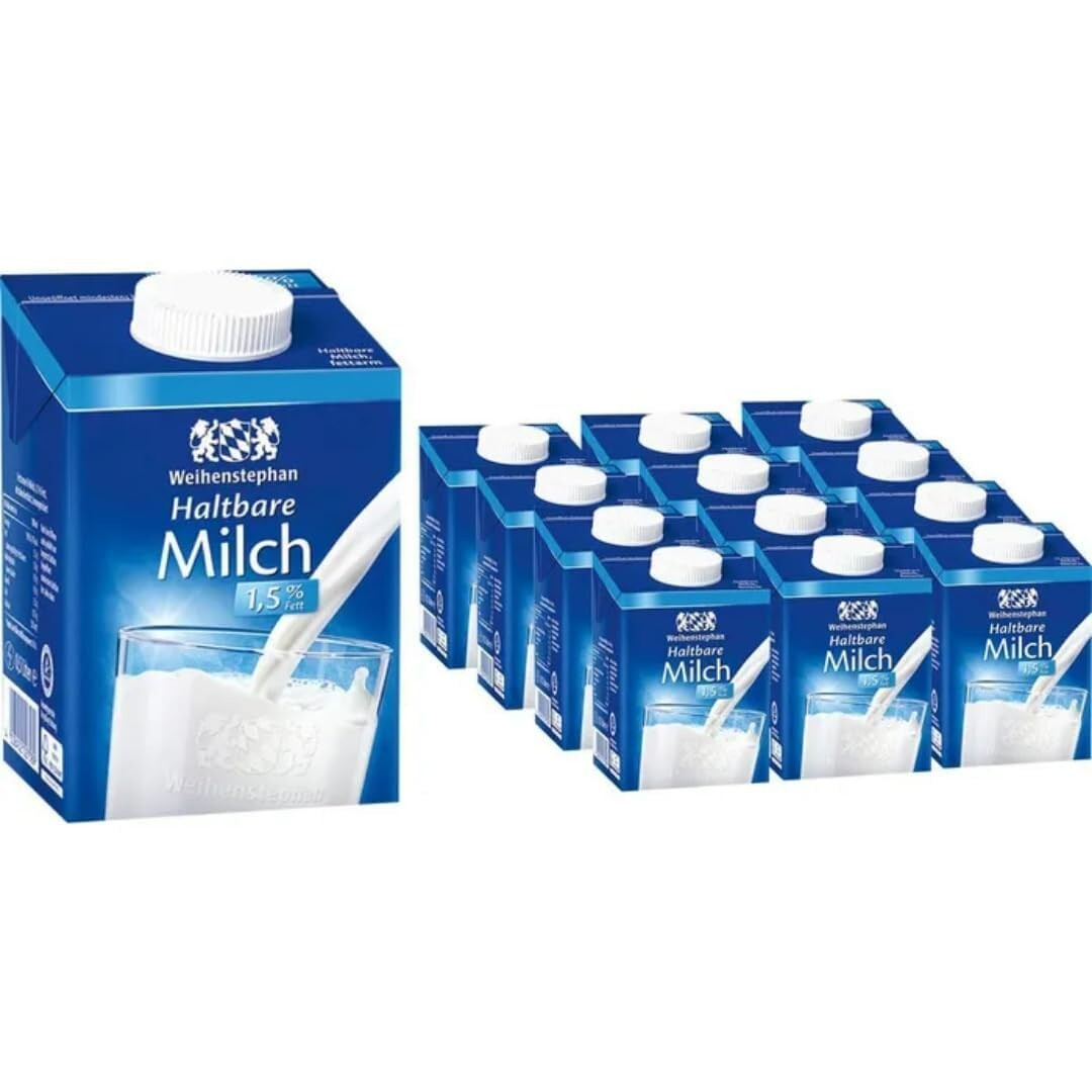 Weihenstephan Milch fettarme H-Milch 1,5% Fett, je 0,5 Liter, 12 Stück