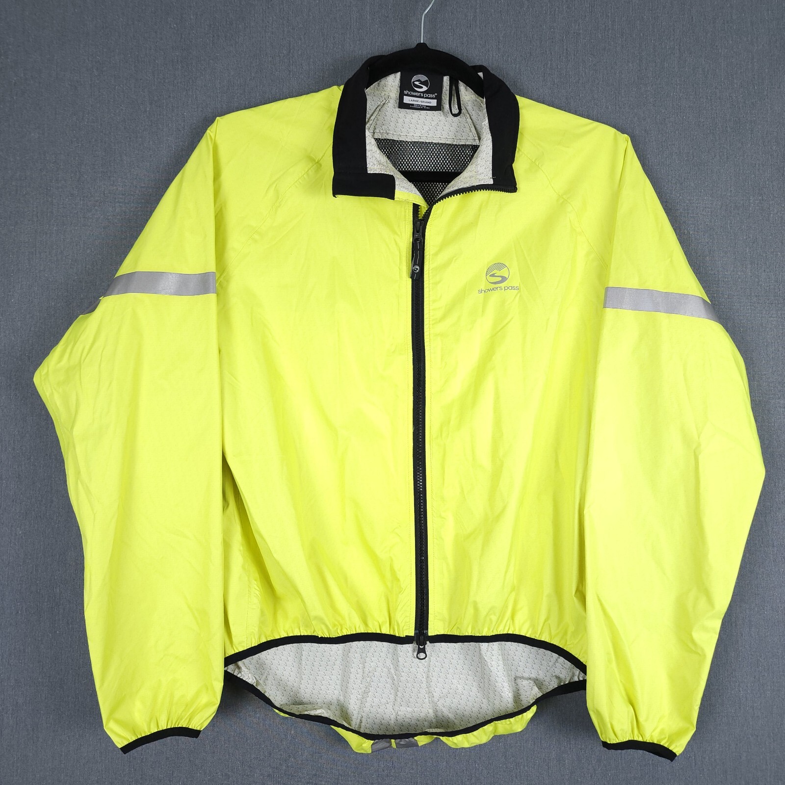 Showers Pass Cycling Jacket Womens Large Neon Yellow Hi Vis Reflective Full Zip