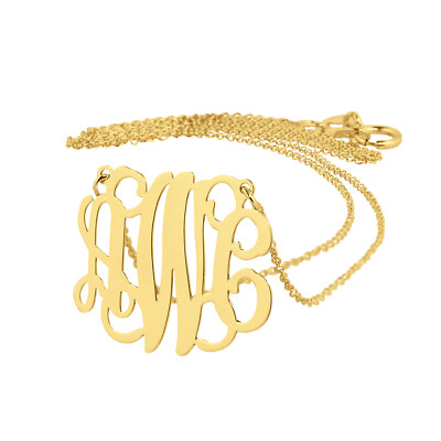 Kleine 14k Gold 3 Initialen Monogramm Halskette 3/4 Zoll breit GM30C