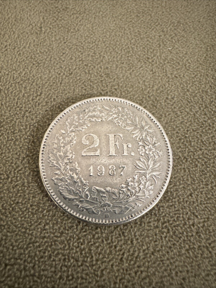 フランスアンティーク　② 1987 Swiss 2 Francs Coin - Switzerland Helvetia 2 Franc Coin 1987