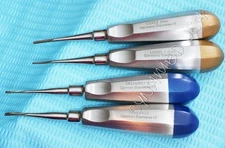 GERMAN 4 PCS STR+CVD DENTAL SURGERY EXTRACTION EXTRACTING  ELEVATOR-BLUE+GOLD