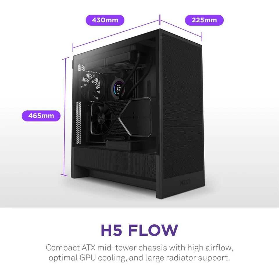 H5 Flow 2024 Black Mid Tower Case with Exceptional Airflow and GPU Cooling - Image 2 of 4
