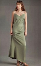 Anthropologie x BHLDN Charlie Satin Charmeuse Dress Moss Sz 4