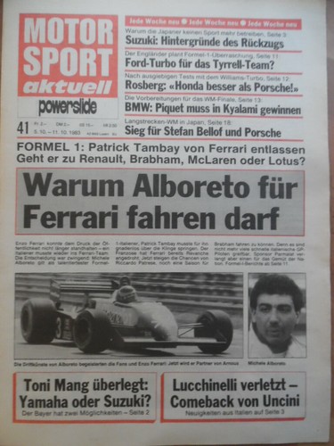 MOTOR SPORT aktuell 41 - 1983 Formel 1 M. Alboreto Ferrari BMW K 100/RS Yamaha