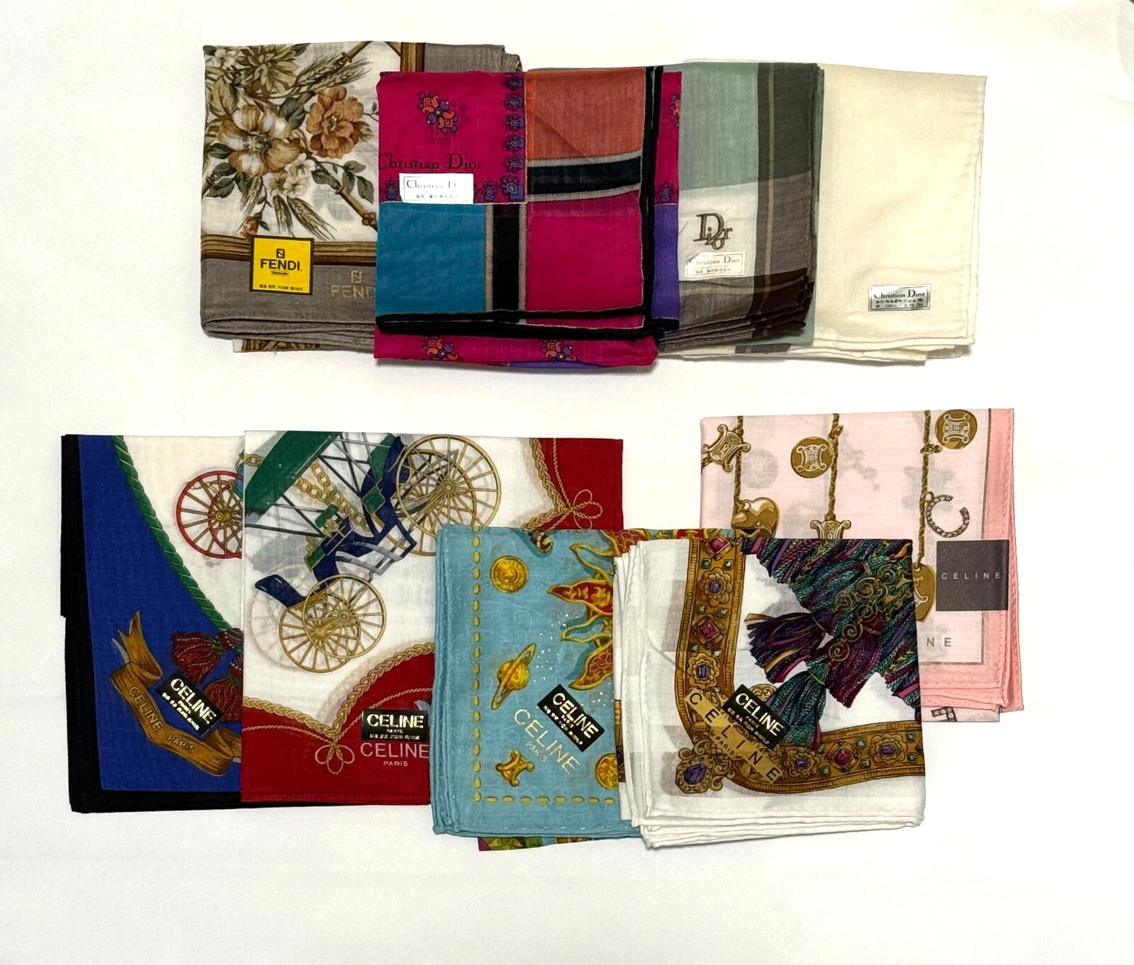 Lot de 8 mouchoirs Céline Fendi Dior coton 100% avec autocollants de marque jamais utilisés