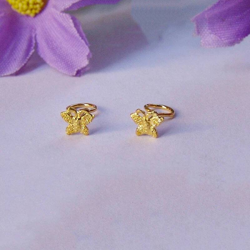 Real 24K Yellow Gold Earrings Beauty Butterfly Stud Earrings 0.5