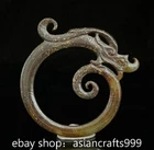 2.3" Chinese HongShan Culture Hetian Jade Carving Dragon Hook Statue Pendant