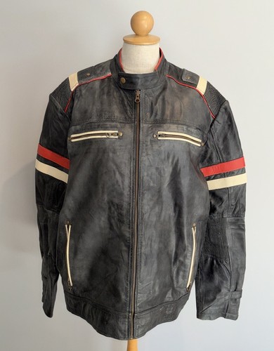 VTG Men’s Flair & Bold Café Racer Distressed 100% Leather Biker Jacket Sz 2XL