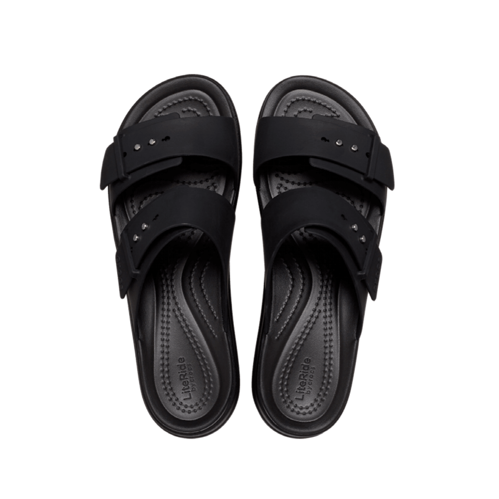 New CROCS Womens BROOKLYN BUCKLE LOW WEDGE 207431-001 BLACK