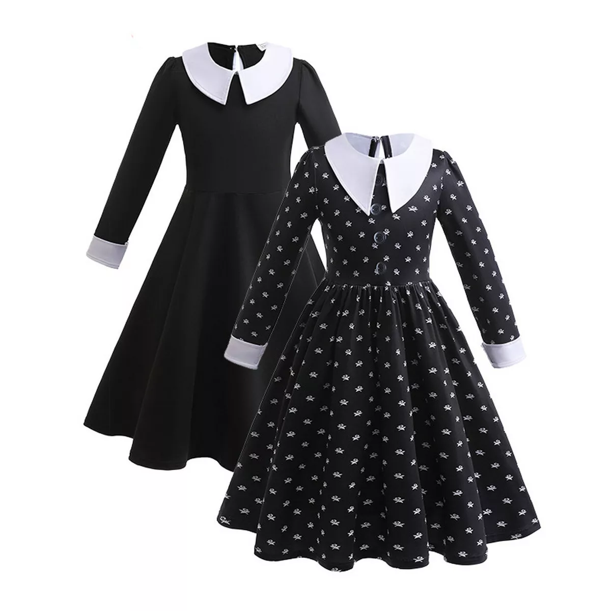 Wednesday Addams Costume For Women Girls Collar Black Dress