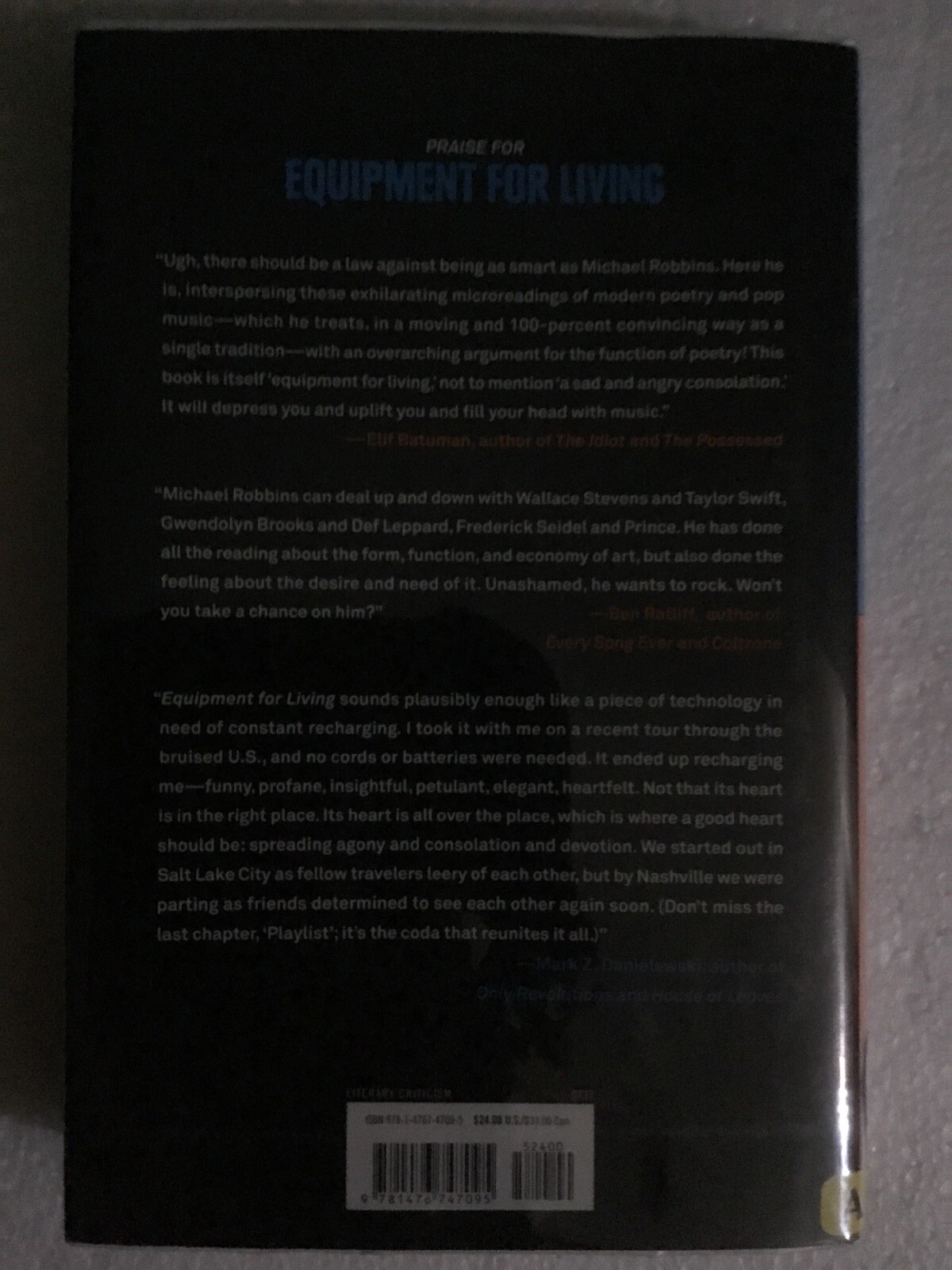 Equipment for Living: On Poetry and Pop Music by Michael Robbins Hardcover Book
