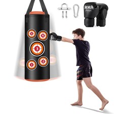 Hanging Punching Bag for Kids, 2FT PU Leather Kicking Bag with Boxing Bag Glo...