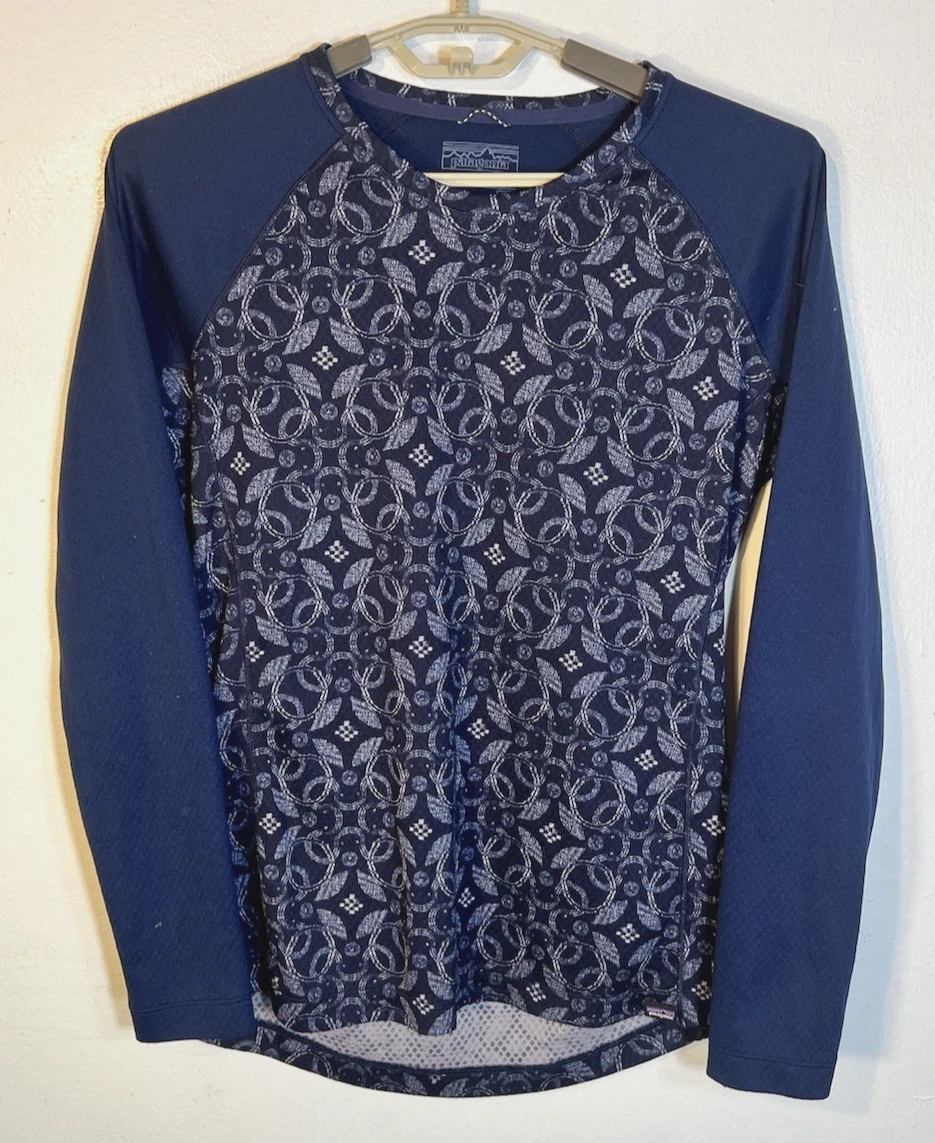 Patagonia Women's Large Blue Paisley Capilene Midweight Baselayer Midnight Crew