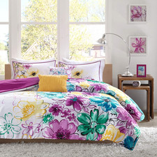 Olivia Blue Floral Comforter Set Full/Queen 5pc Girls Teen Bedding Shams Pillows