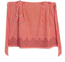 Vtg Apron Handmade Red/White Gingham W Cross StitchIn Black Rick Rack Trim 1950'