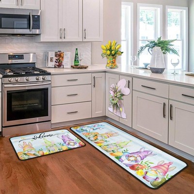Easter Kitchen Rugs and Mats for Floor Non-Slip Backing Easter Gnome Mat East...