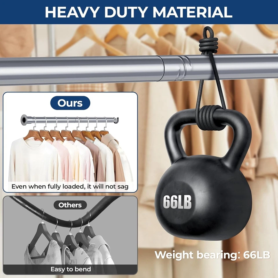 Barra colgante ajustable de 17-99 pulgadas plateada de alta resistencia montada en la pared Foto 3 de 4