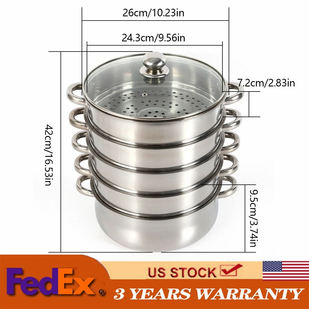 5 Tier Stainless Steel Steamer Cooker Steam Pot Kitchen Food Cooking + Glass lid