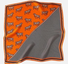 Orange Horse 100 Mulberry Silk 20" Small Square Scarf Women neckerchief Wrap