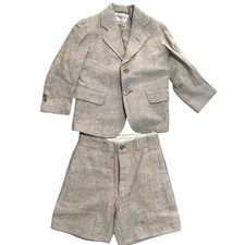 Vintage Sonny Boy Clothes Boys Tweed Suit Blazer Shorts Set Tan Herringbone 40s 