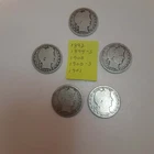 Lot of 5 Barber Quarters 1892, 1894-s, 1900, 1900-s, 1901, Circulated 90% Silver