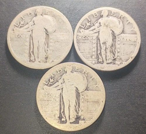 (3) 90% Silver Standing Liberty Quarters (Dateless)--Starts Well Below Melt