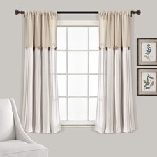 Linen Button Window Curtain Panel, Single, 40" W x 45" L, Linen - Country Cur...