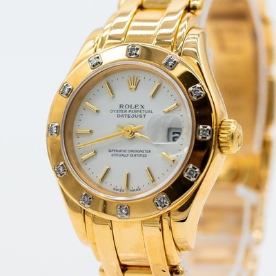 Rolex Datejust Pearlmaster 750/18K Gelbgold Automatik Saphir 31mm Factory Besatz