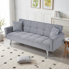 Grey Fabric Sofa Bed 3 Seater Armchair Click Clack Living Room Recliner Couch UK